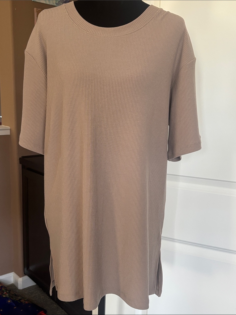 Ribbed Short-Sleeve Tee in Taupe for Women